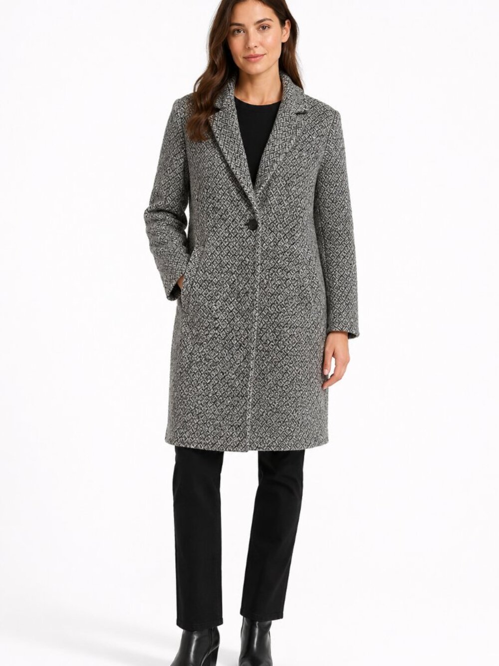 JOSEF Wool Alpaca Blend Single Button Tweed Coat | Size 6